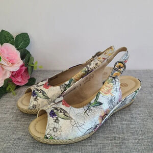 Ladies Remonte Leather Floral Wedges Open‎ Back Sandals Size 5.5 US 36EU
